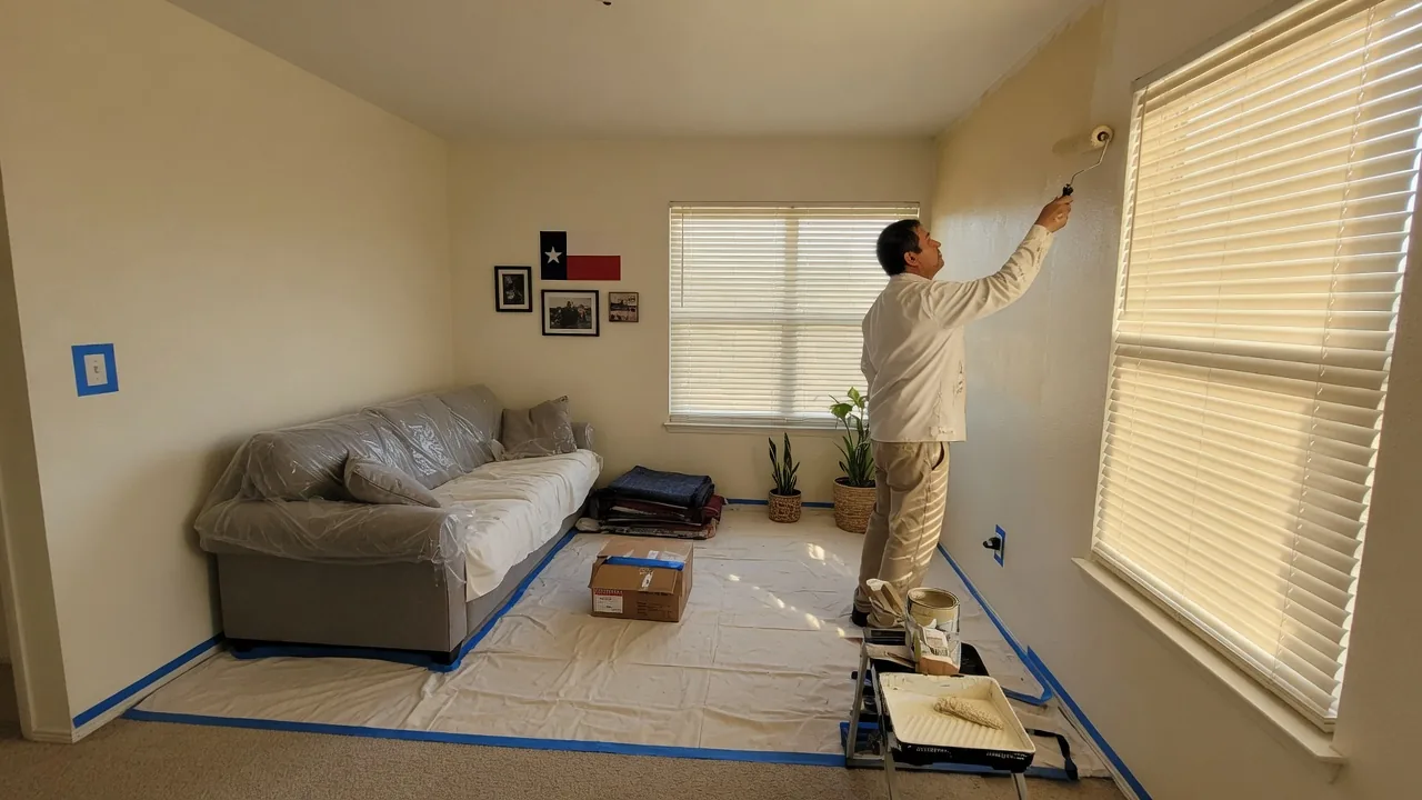 Illustrative photo of a painter rolling a wall in a well-maintained apartment