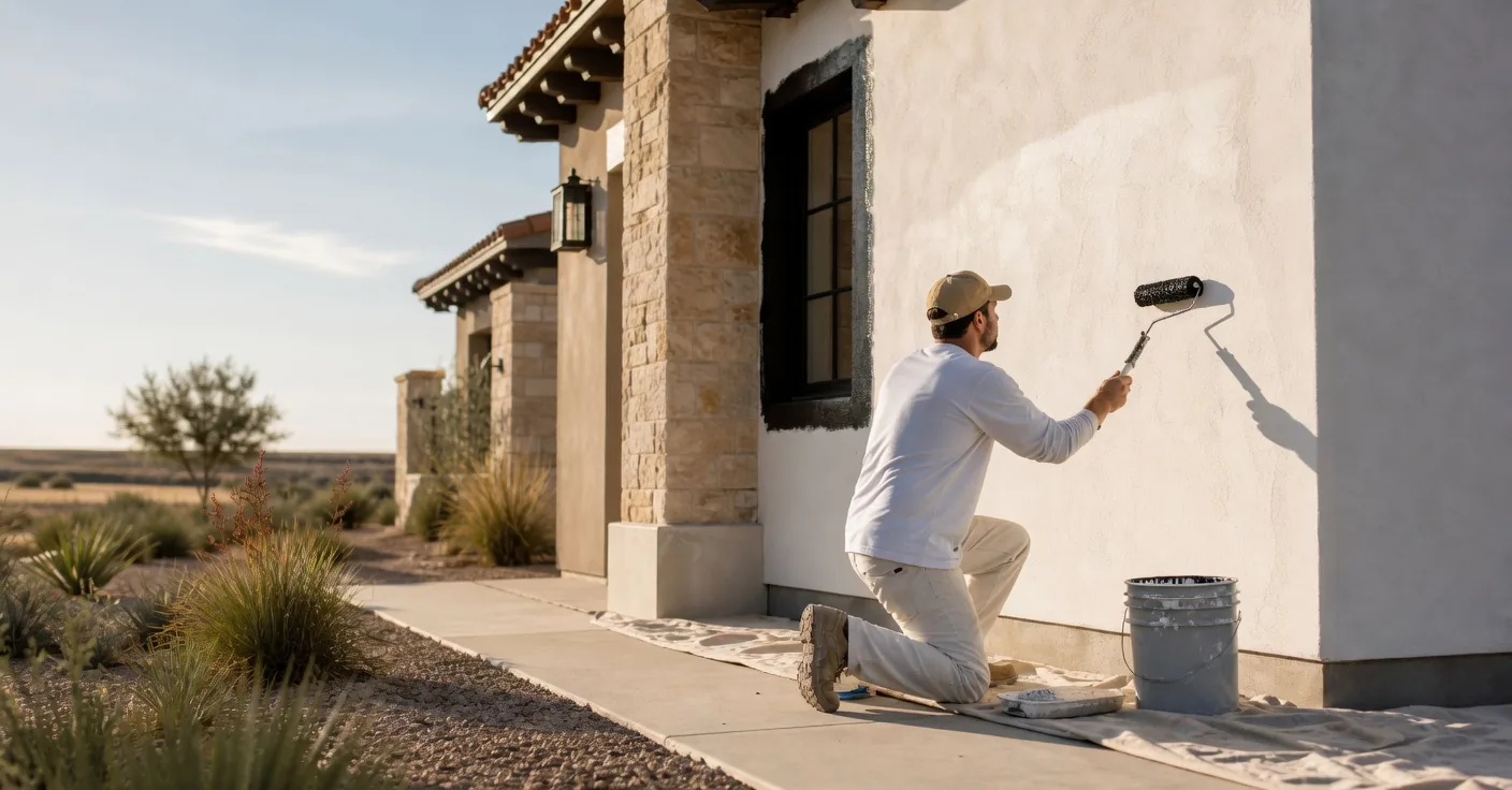 Illustrative photo of a painter coating a West Texas stucco wall